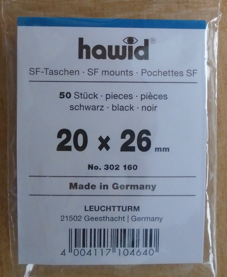 (image for) Hawid Stamp Mounts - Black 20mm x 26mm